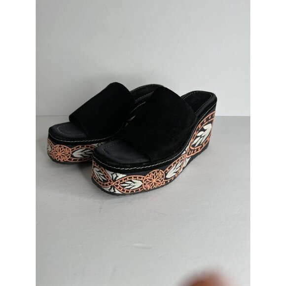 Free People Black Embroidered Tomorrow Wedge Platform Mules Size 37 US 6.5 NEW - Picture 4 of 8